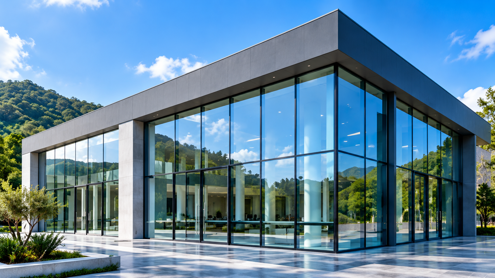 Fachada comercial de vidrio